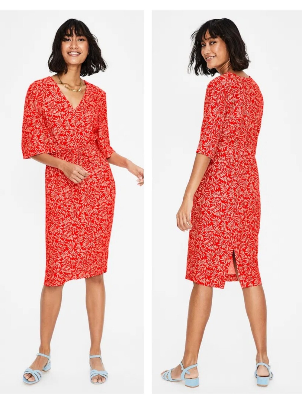 BODEN Ines Dress Leaf Print Red Coral Size 10